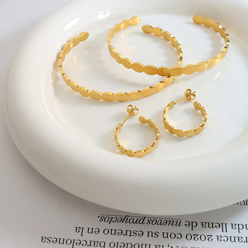 Wholesale Modern Style C Shape Titanium Steel 18K Gold Plated Bracelets Earrings