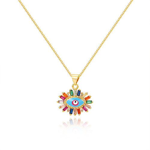 IG Style Devil'S Eye Brass Enamel Plating Inlay Zircon 18K Gold Plated Pendant Necklace