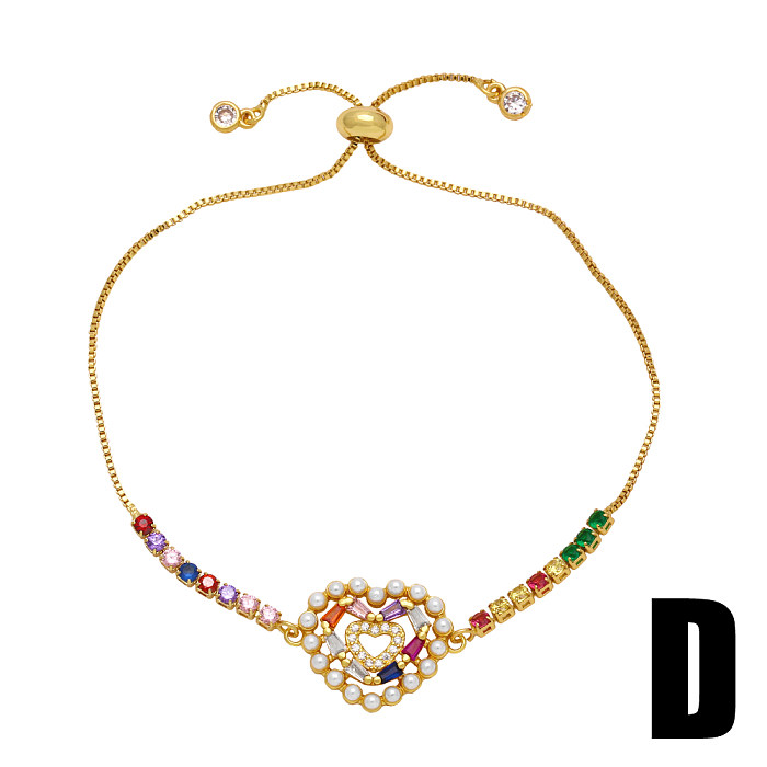 Fashion Simple Style Cross Devil'S Eye Heart Shape Copper Plating Inlay Zircon 18K Gold Plated Bracelets