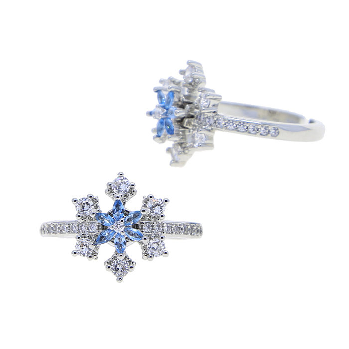 Casual Elegant Modern Style Snowflake Copper Inlay Zircon Open Ring