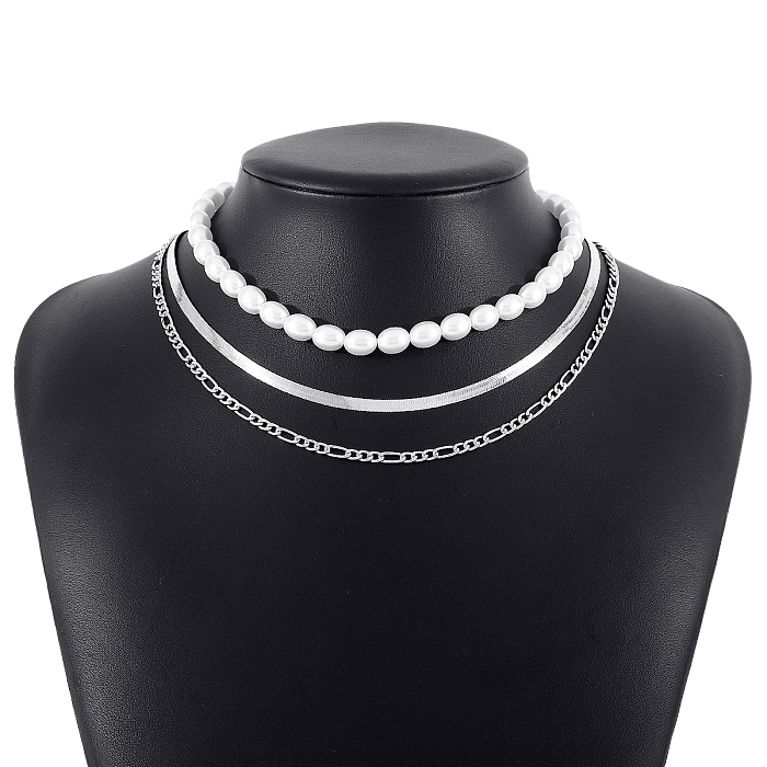 Collier de perles en cuivre et fer, Style moderne et Simple, Imitation ronde, perles de fer