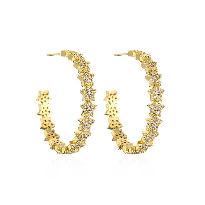 Aogu Affordable Luxury Fashion C- Shaped Earrings Female Niche Personality Copper Plating 18K Gold Zircon Star Moon Geometric Earrings