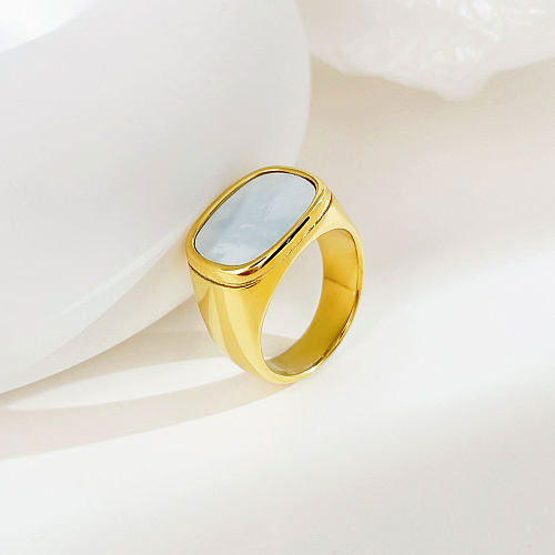 Wholesale Retro Simple Style Geometric Stainless Steel Plating Inlay Gold Plated Shell Rings