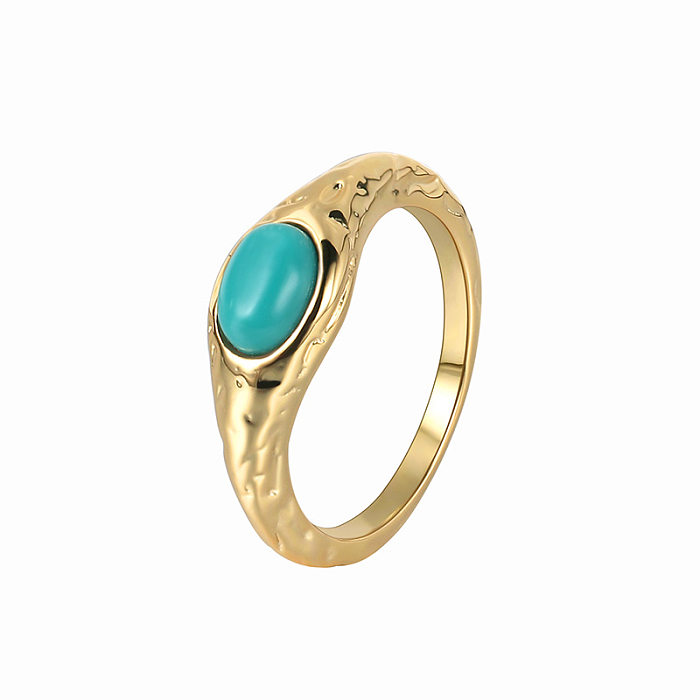 Commute Geometric Copper Plating Inlay Turquoise Rings