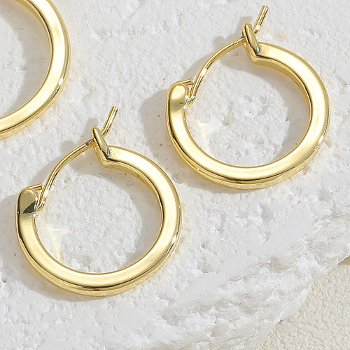 1 Pair Cute Bridal Simple Style Solid Color Plating Metal Inlay Copper Zircon 14K Gold Plated Hoop Earrings