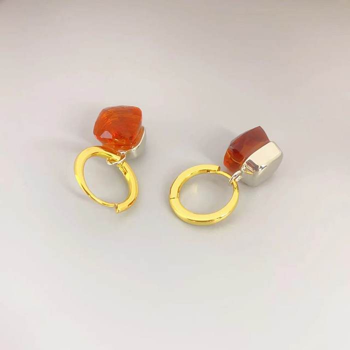 1 Pair Lady Square Plating Inlay Copper Artificial Gemstones 18K Gold Plated Earrings