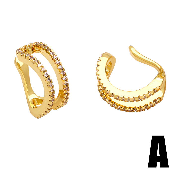 Clips de oreja de circón chapados en oro y cobre geométricos de estilo simple 1 par