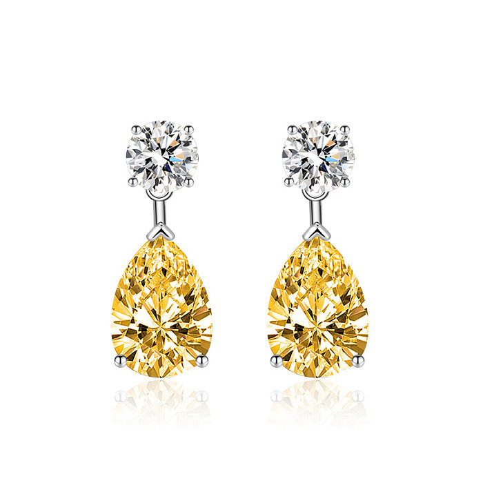 Simple Style Water Droplets Copper Inlay Artificial Diamond Drop Earrings 1 Pair