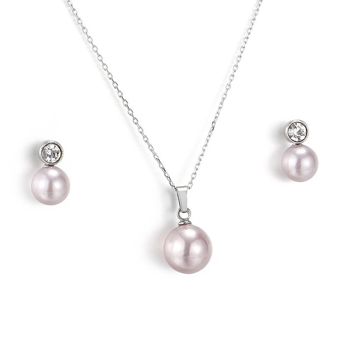 Conjunto de pendientes y collar de acero titanio con colgante de perlas de concha a la moda, joyería al por mayor