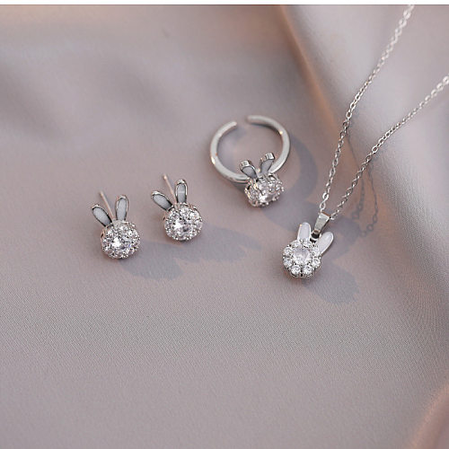 Cute Animal Titanium Steel Inlay Zircon Women'S Rings Earrings Necklace