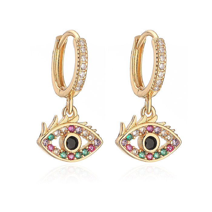 1 Pair Simple Style Devil'S Eye Plating Inlay Copper Zircon 18K Gold Plated Drop Earrings
