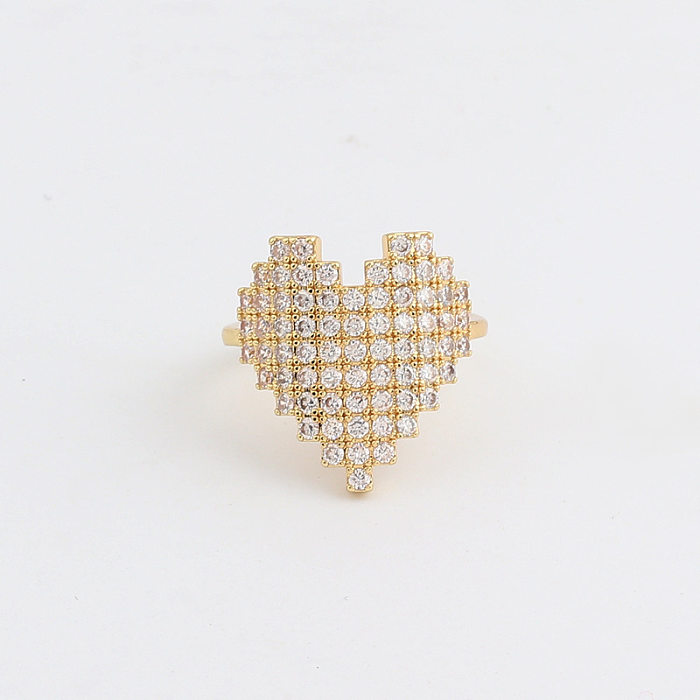Simple Style Heart Shape Copper Rings Inlay Zircon Copper Rings