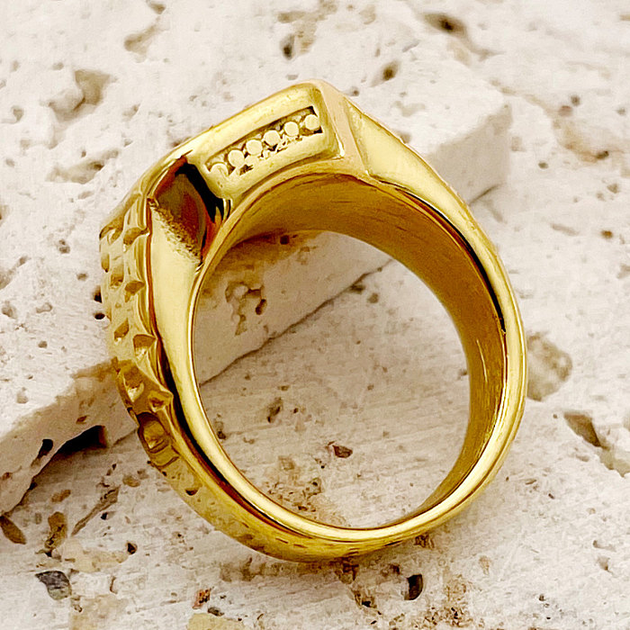 Anéis banhados a ouro de zircão com revestimento quadrado de aço inoxidável estilo vintage glam