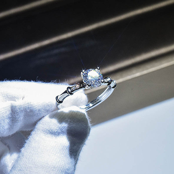 Anillos de diamantes artificiales con incrustaciones de cobre redondos de moda 1 pieza