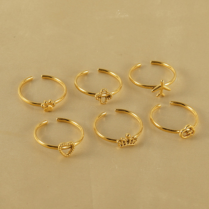 Elegant Simple Style Clouds Heart Shape Crown Stainless Steel Plating 18K Gold Plated Open Ring
