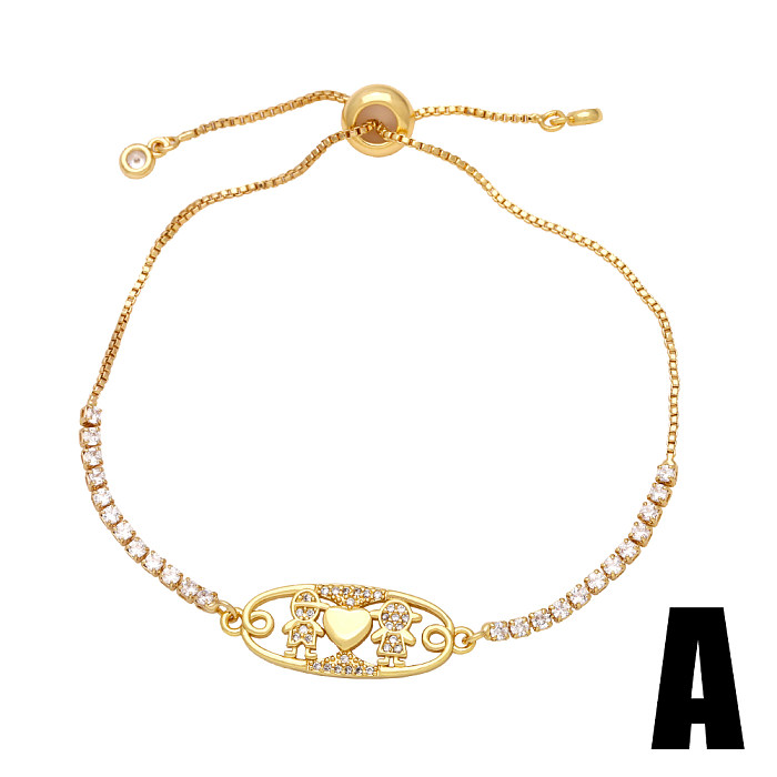 Bracelets plaqués or 18 carats en Zircon, style Simple, étoile, lune, forme de cœur, incrustation de cuivre