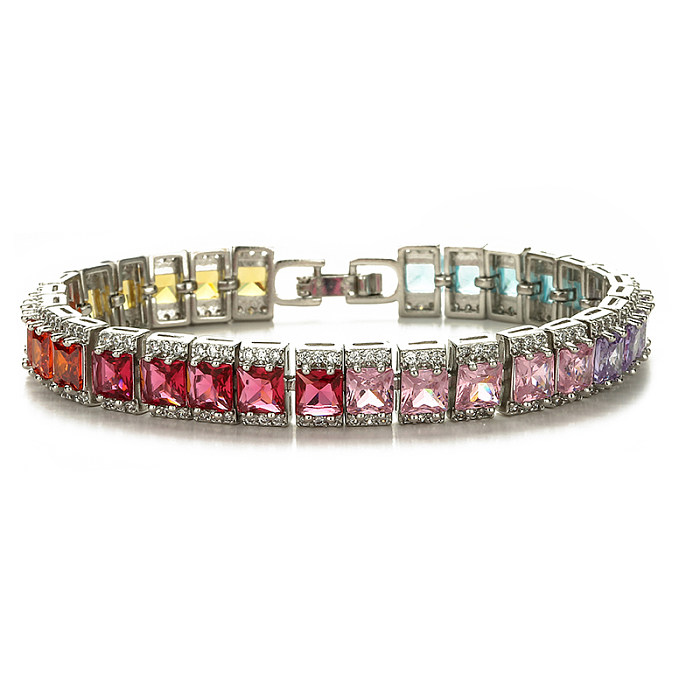 Luxurious Cool Style Shiny Color Block Square Copper Plating Inlay Zircon 18K Gold Plated Tennis Bracelet