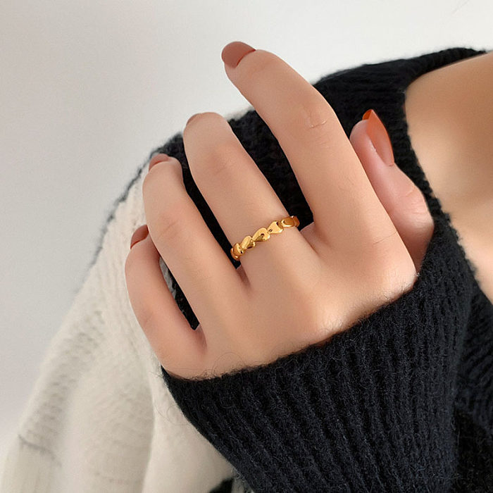 Classic Style Heart Shape Titanium Steel Plating 18K Gold Plated Rings