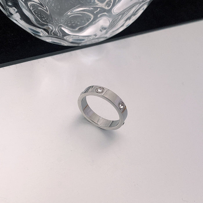 Fashion Round Titanium Steel Polishing Inlay Artificial Diamond Rings 1 Piece