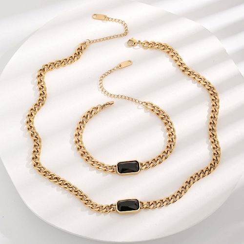 Glam Luxurious Roman Style Solid Color Titanium Steel Plating Inlay Rhinestones Gold Plated Bracelets Necklace