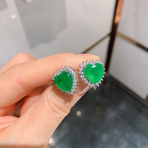 Retro Heart Shape Copper Inlay Rhinestones Women'S Earrings Necklace