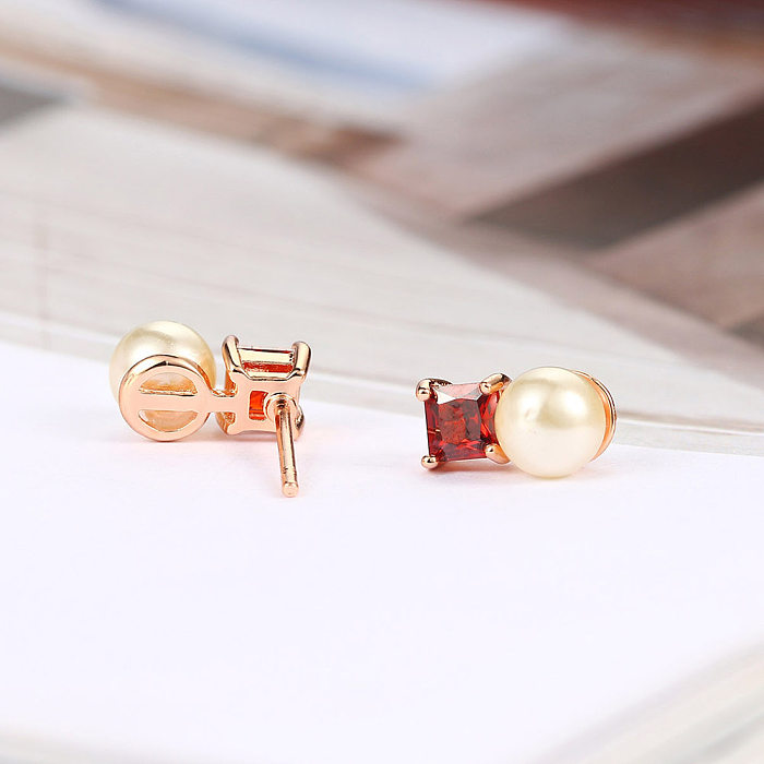1 Pair Elegant Square Plating Inlay Copper Pearl Zircon Ear Studs