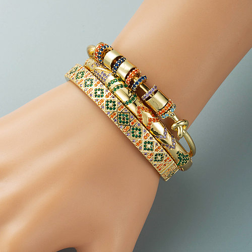 Bracelet créatif en forme de cercle de diamants, plaqué cuivre, or véritable, Micro-incrusté de couleur, bijoux en Zircon