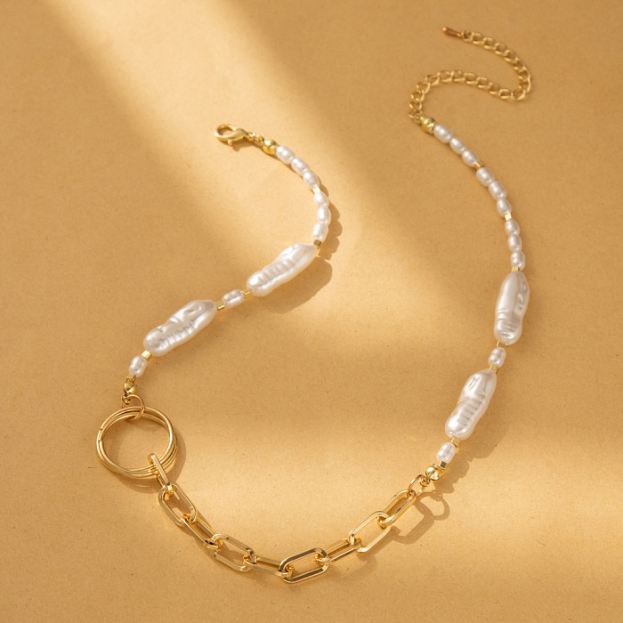 Collier plaqué cuivre avec perles d'imitation de couleur unie, Style Vintage mignon