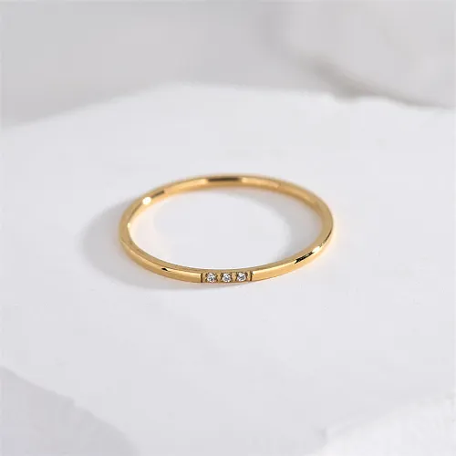 Romantic Simple Style Circle Titanium Steel Polishing Plating Inlay Zircon 18K Gold Plated Rings