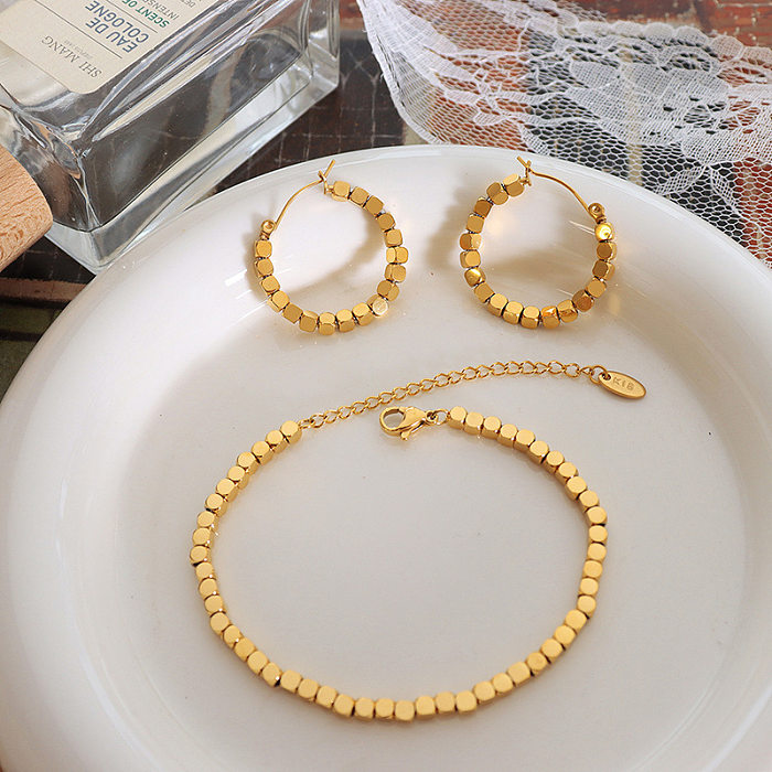 Brincos de pulseira de cubo banhado a ouro de aço titânio estilo moda