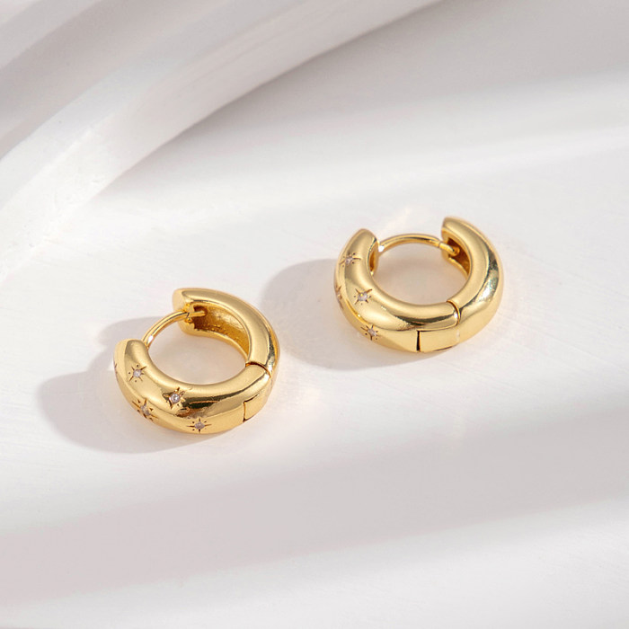 1 Pair Simple Style Round Snowflake Inlay Copper Zircon Earrings