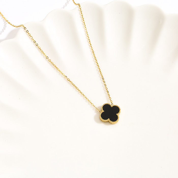 Casual estilo simples trevo de quatro folhas titânio banhado a ouro pulseiras brincos colar