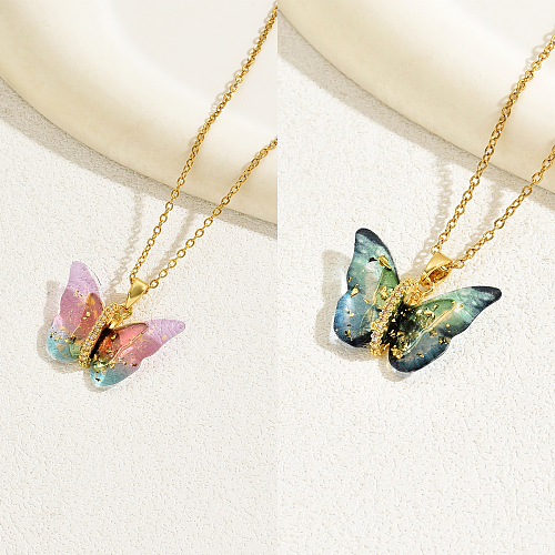 Sweet Simple Style Butterfly Copper 18K Gold Plated Zircon Necklace In Bulk