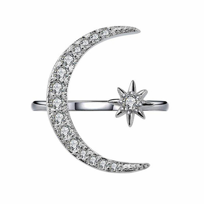 Glam Star Moon Chapeamento de Cobre Inlay Gem Anéis Abertos Banhados a Ouro 18K