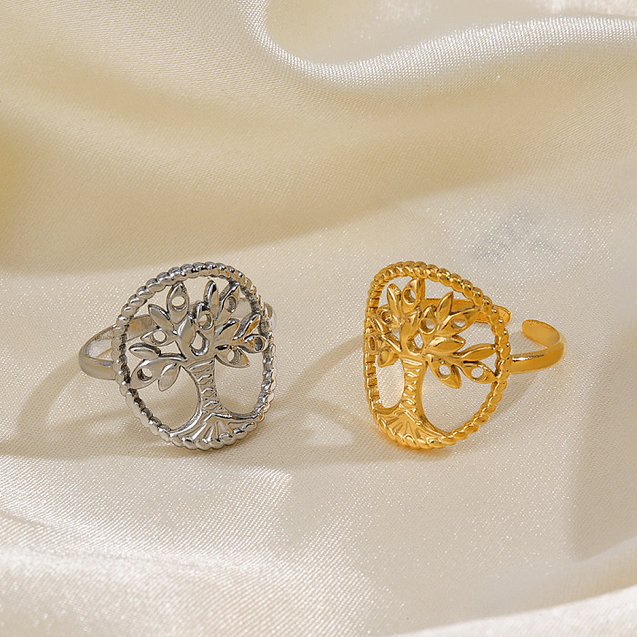 Simple Style Tree Stainless Steel Plating 18K Gold Plated Open Rings