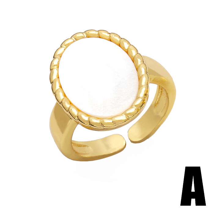 Schlichter Streetwear-Stil, ovale Herzform, Kupferbeschichtung, Inlay-Muschel, 18 Karat vergoldete offene Ringe