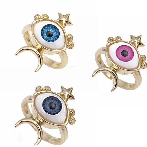 Anillos de cobre con incrustaciones de circonita y ojo de diablo a la moda