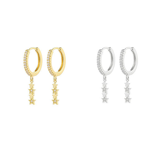 1 Pair Simple Style Star Copper Inlay Zircon Drop Earrings