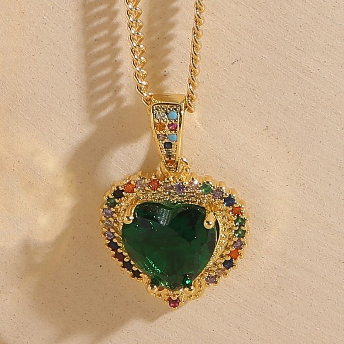 Casual Heart Shape Copper Irregular Inlay Zircon 14K Gold Plated Pendant Necklace