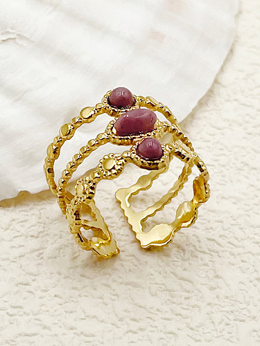 Lässiger, klassischer, runder offener Ring aus Edelstahl mit vergoldetem Naturstein in großen Mengen