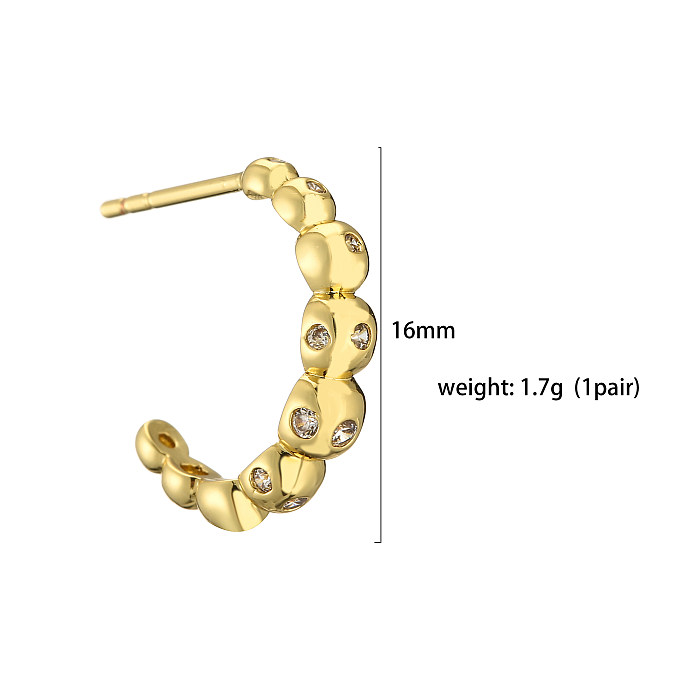 Urlaub Einfacher Stil Cooler Stil Runde Kupferbeschichtung Inlay Zirkon 18 Karat vergoldete Ringe Armbänder Ohrringe