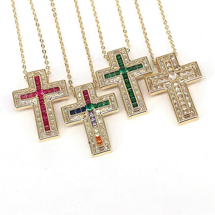 Hip-Hop-Halskette mit Retro-Kreuz-Verkupferungs-Inlay-Zirkon-vergoldetem Anhänger