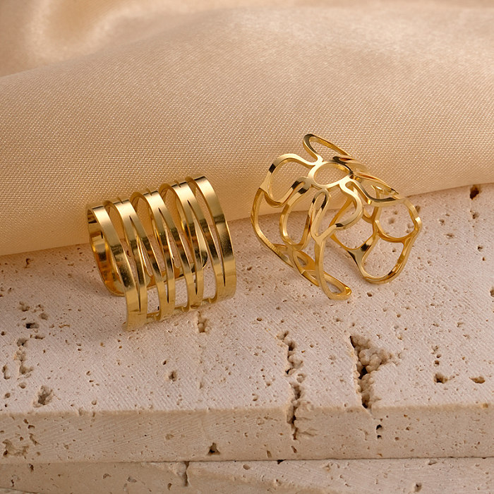 Anéis abertos banhados a ouro geométricos estilo clássico estilo clássico casual estilo moderno