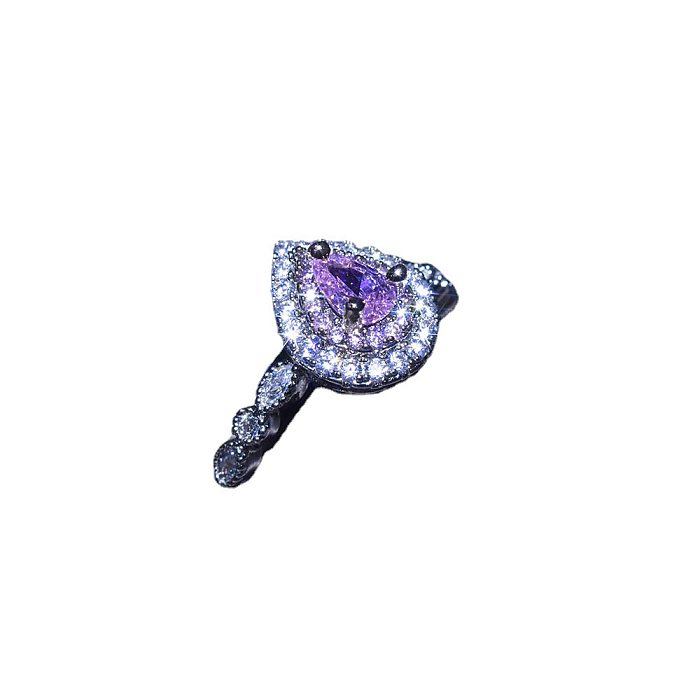 Anéis de pedras preciosas artificiais do embutimento de cobre elegante das gotas de água quadradas