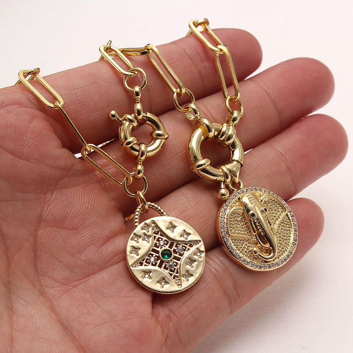 Vintage Style Round Copper Gold Plated Zircon Layered Necklaces In Bulk