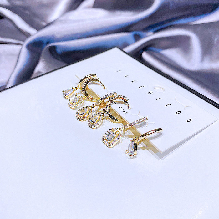 YAKEMIYOU Zircon Earrings Set Copper-plated Real Gold Water Drop Earrings