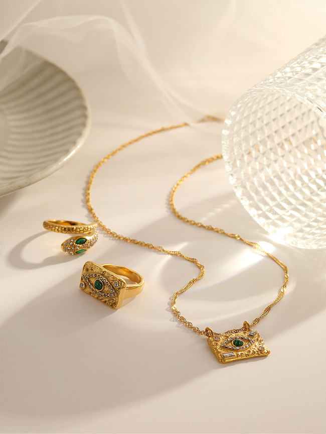 Elegante Damen-Halskette mit Teufelsauge und Schlangen-Edelstahl-Beschichtung, Inlay-Zirkon-Ringen