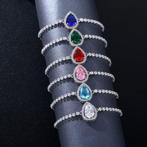 Simple Style Shiny Water Droplets Copper Inlay Zircon Bracelets