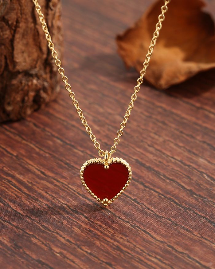 Sweet Simple Style Heart Shape Copper Plating Inlay Zircon 18K Gold Plated Pendant Necklace