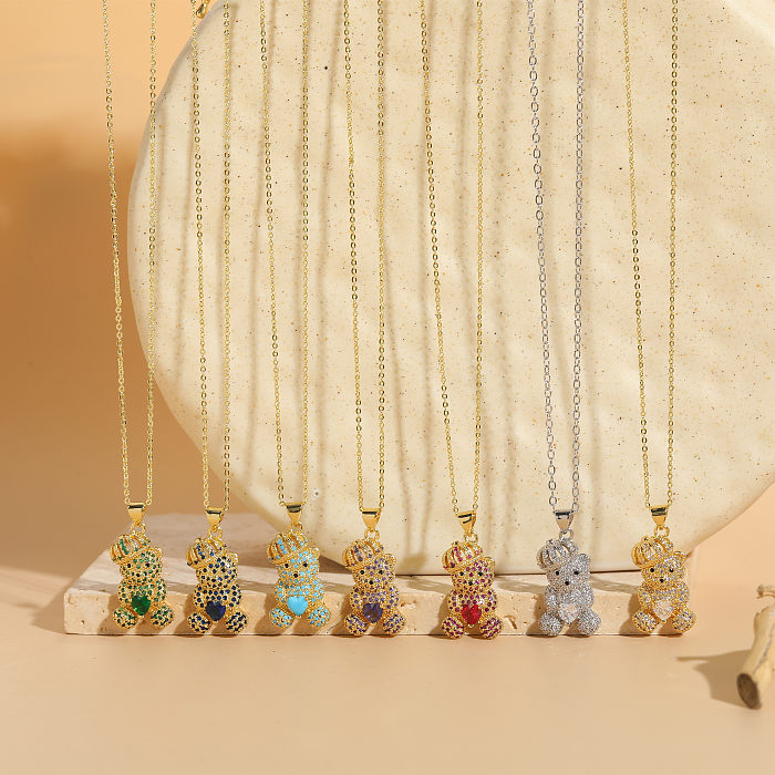 Elegante, luxuriöse, klassische Tierbär-Kupfer-Halskette mit 14 Karat vergoldetem Zirkon-Anhänger in großen Mengen